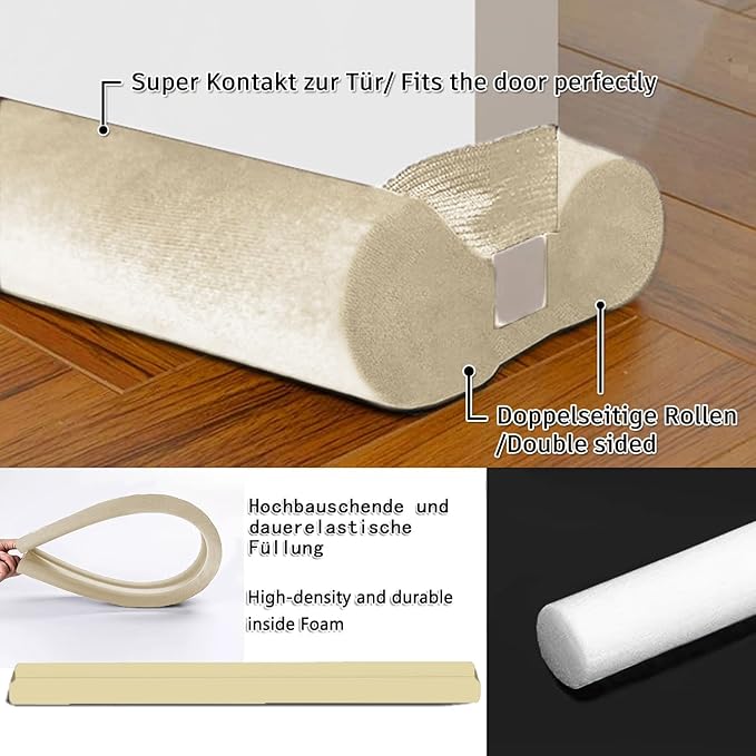 Door Draft Stopper for Doors 29-35" No Adhesive Draft Stopper for Bottom of Door Draught Excluder Under Door Wind Blocker Reduce Noise Draught Excluder Sweep Sound Proof(Beige)