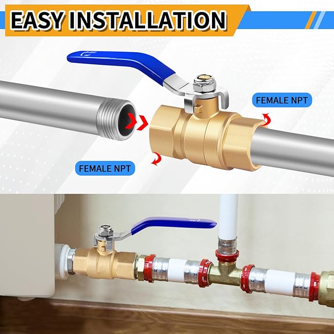 Boltigen 1/2 inch Brass Ball Valve, 2Pack Heavy Duty Full Port Forged Brass Shut Off Valve with Female NPT to Female NPT Thread 1/2'' Metal Plumbing Control Valve Connector Fitting 600 PSI WOG