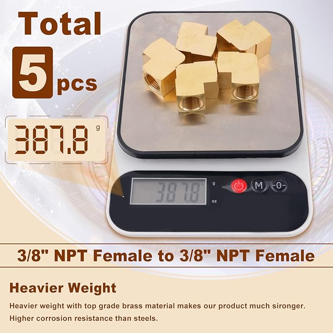 2pcs 3/8” Brass Fittings 90 Degree Barstock Street Elbow 3/8" NPT Female Pipe to 3/8" NPT Female Pipe 3/8 NPT Female Fittings Elbow Forged Brass Pipe Fittings