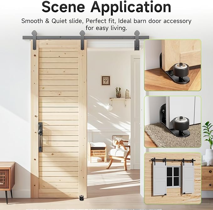 Sliding Barn Door Floor Guide, Quiet Bearing, Barn Door Adjustable Rubber Rollers, Barn Door Floor Track, Flush Bottom, Round Edge Design, 4.49" L*1.57" W*1.97" H