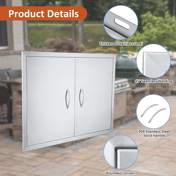 JIE JIN 26" W X 24" H Outdoor Kitchen Doors Double Doors Thickened 304 Brushed Stainless Steel BBQ Access Door BBQ Island Doors Outdoor Kitchen Accessories Door for Outdoor Kitchen BBQ Island
