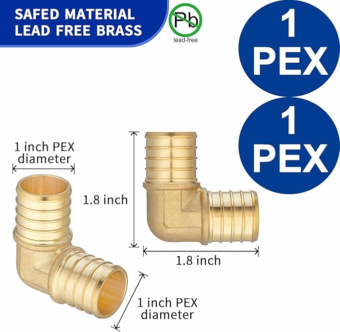 (10 Pack) Lidertik Pex Fittings 1 Inch 90 Degree Elbow Crimp Fitting, 1" PEX B F1807 to 1" PEX B F1807 Adapter Brass LI-APXE11(10 Pieces)
