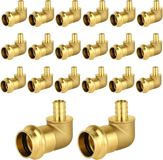 20-Pack HeSun Copper Press Fitting Elbow, 3/4" PRESS X 1/2" PEX F1807 Crimp Elbow, LF Brass