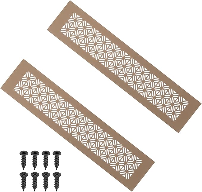 PATIKIL 14 x 3 Inch Door Air Vent Cover, 2 Pcs Heavy Duty Aluminum Grille Ventilation Cover Louvered with Mounting Screws for Cabinet Wardrobe Door, Brown