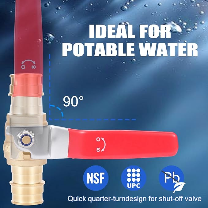 3/4-inch Pex A Ball Valve, Brass Full Port Water Shut Off Ball Valve for Hot and Cold Water (2-Pack), ASTM 1960, UPC Certified