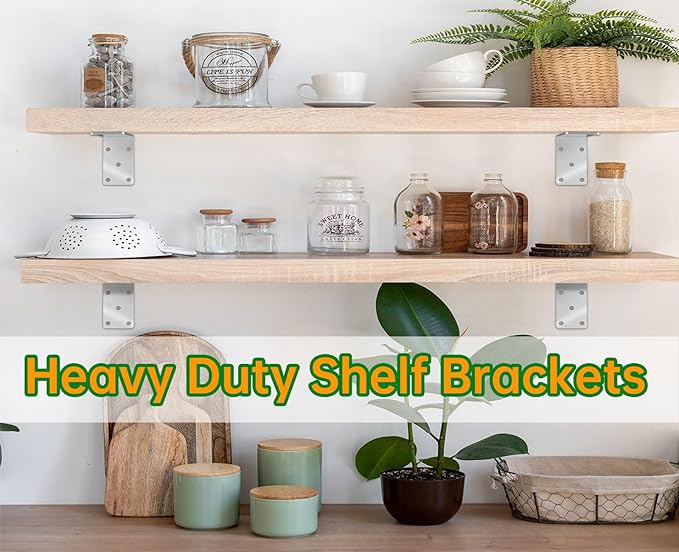 5" X 5" X 2.5" Heavy Duty L Brackets for Wood (4 PCS), L-Shaped Corner Brackets for Shelving and Furniture , Silver