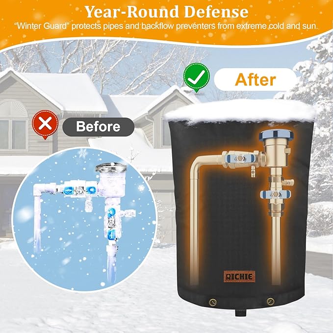 Backflow Preventer Cover (5°F) Heavy-Duty 5-Layer Insulated Enclosure, Freeze & All-Weather Protection for Outdoor Pipe, Irrigation Sprinkler Valve, Well Water Pump & PVB, 24" Wx24 H Black
