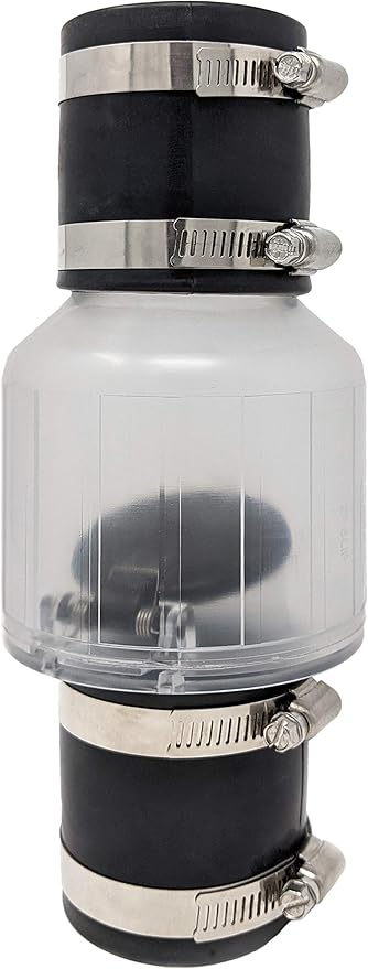 PumpSpy Silent Check Valve with Buna-N Couplings, Spring-Loaded Flapper, Sump Pump Life Expectancy Increase, Includes Steel Clamps Fit (2 Inches)