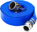 DAVCO 1.5" ID × 100 ft Pool Backwash Hose, Heavy Duty Reinforced Blue PVC Lay Flat Water Discharge Pump Hoses For Swimming Drain Pools and Clean Filters, with Aluminum Camlock C and E Fittings