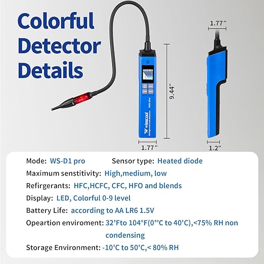 HVAC Refrigerant Leak Detector with Light Alarm, Freon Leak Detector, Freon Sniffer Halogen Gas Leak Detector Sensor Probes,for R134A R1234yf R22 R410A (Color LED)