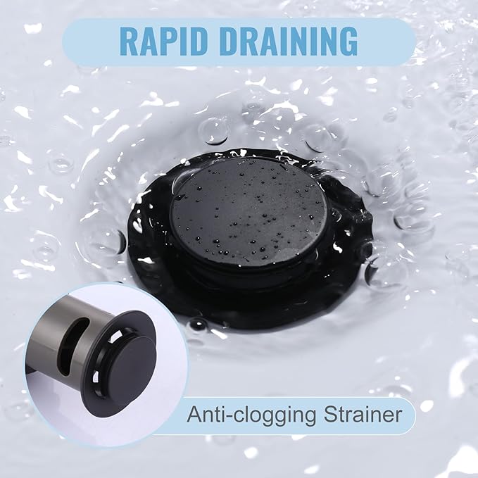 ALEASHA Bathroom Sink Drain with Overflow Vessel Sink Stopper,Pop Up Drain for Bathroom Sink Pop Up Drain Stopper for Hair Catcher,Matte Black