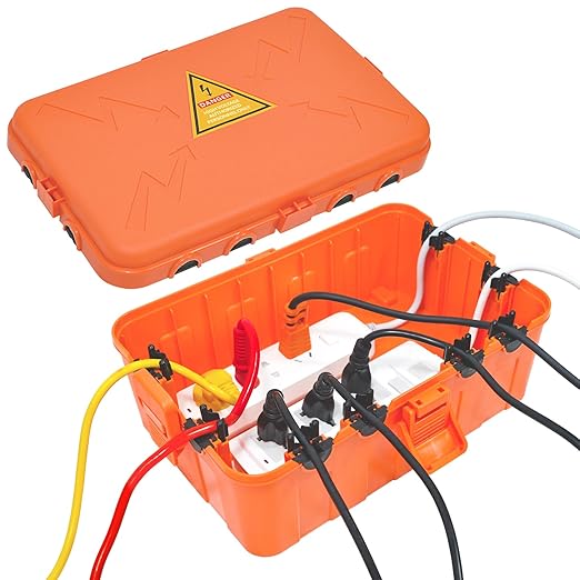 Hrensaw Large Outdoor Electrical Box(12.5x8.5x5inch),IP54 Waterproof Outdoor Outlet Covers,Weatherproof Extension Cord Covers Protect Outlet,Plug,Timer,Power Strip,Holiday Light,Orange