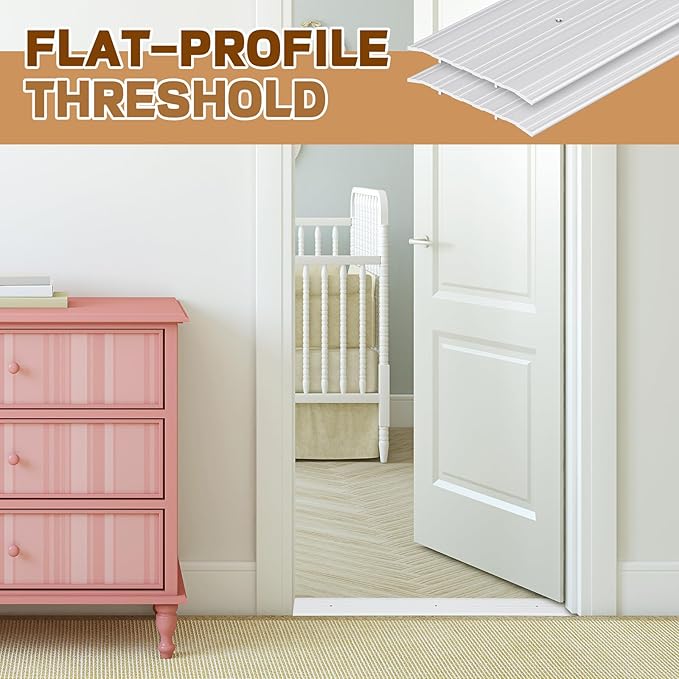 Tandefio 2 Pcs 6 x 1/4 x 36 Inches Door Saddle Threshold for Doorway Interior Sturdy Aluminum Commercial Fluted Saddle Door Threshold Durable and Sleek Doorway Entryway Access Draft Protection, Silver