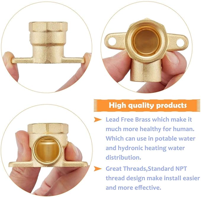 2 Pack Brass Construction 1/2-Inch Drop Ear 90-Degree Elbow,1/2" Sweat x 1/2" Female NPT,Hose Pipe Fitting