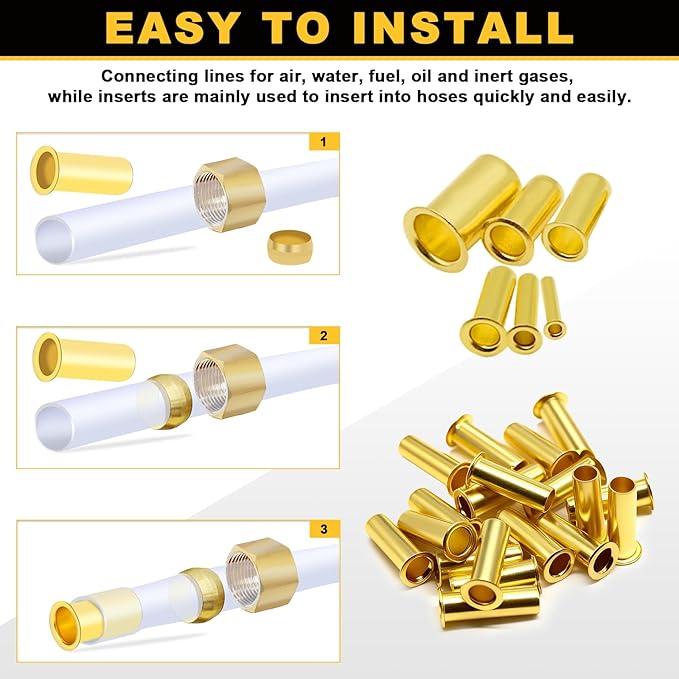 Siptenk 100PCS Brass Compression Tube Inserts for OD 1/8", Insert Tube Support Compression Sleeve Fitting, Sleeve Ferrules for Oil Water Air Pipe