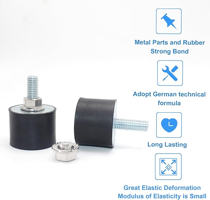 4 Pcs M10 40 x 30 mm Rubber Isolator Mounts Single Stud Shock Absorber with 4 Pcs Locknuts, Cylindrical Anti Vibration Isolation Damping Mounts for Compressors Pumps Generators Motor Engines