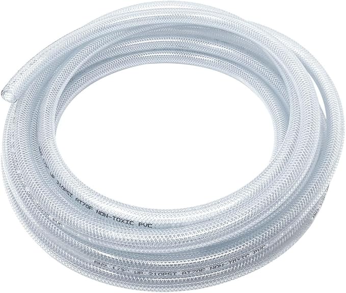Gloxco Clear Braided PVC Tubing, Food Grade, Heavy Duty Reinforced Hose, 1/2" ID, 25 Ft Length