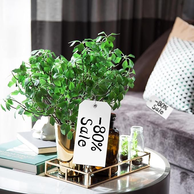 200 Large Sales Tags With String - 6 1/4 x 3 1/8 Inch, Metal Wire Ties, White