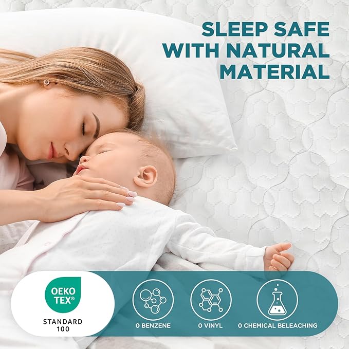 5-Sided Waterproof Mattress Protector, Twin Size Quilted Bamboo Rayon Mattress Cover, Breathable Cooling Noiseless Bed Fitted Sheets, Soft Bedding Pad with Deep Pocket Up to 18"