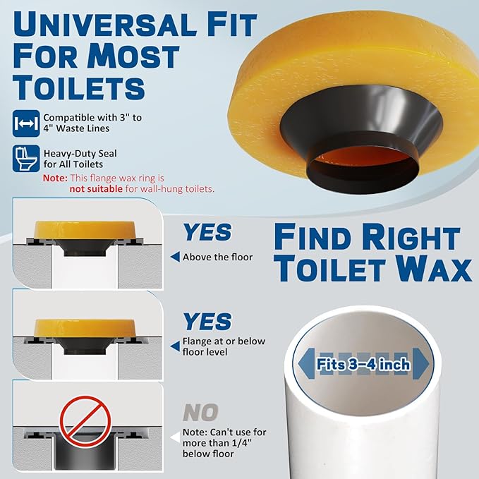 NEEXAN Toilet Flange Repair Kit – Toilet Wax Ring Replacement Kit with Elastic Wax Ring, Rubber Toilet Gasket Seal Kit with Nuts, Washers & Bolt Caps
