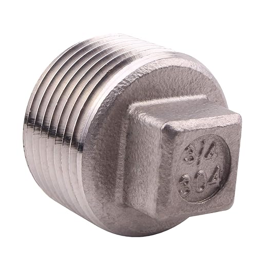 Stainless Steel 304 Cast Pipe Fitting, Square Head Cored Plug, Class 150, 3/4'' NPT Male,Pack of 2