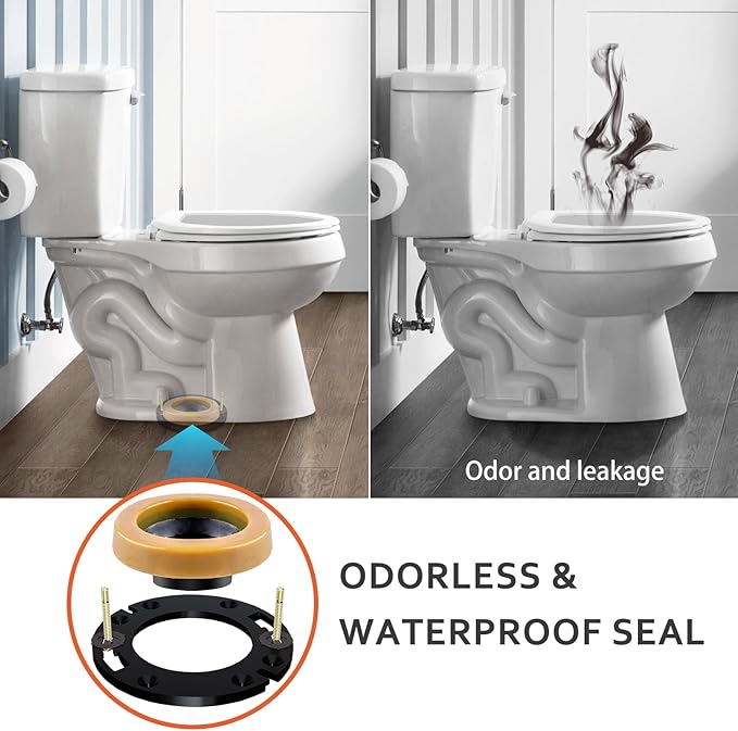 Toilet Flange Repair Kit with Wax Ring for Toilets Install or Leaking Toilet Wax Ring Replacement Kit Include Mounting Hardware Fits 3-inch or 4-inch Waste Lines