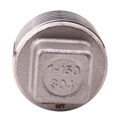 Stainless Steel 304 Cast Pipe Fitting, Square Head Cored Plug, Class 150, 1 Inch NPT Male