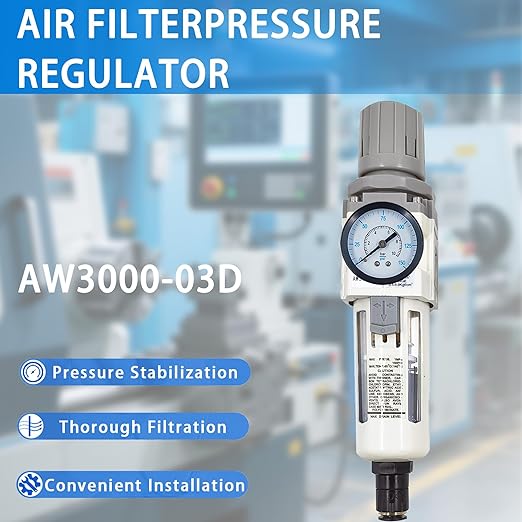 XingNEeng 3/8" NPT Compressed Air Filter Regulator Lubricator Combo, Auto-Drain Water/Oil Trap Separator, Gauge(0-150 psi), Poly Bowl, Metal Bracket, 5 Micron Brass Element, for Pneumatic Systems