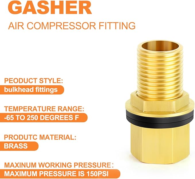 GASHER 2PCS Brass 1/2" Female 1/2" Male Bulkhead Tank Connector Adapter Fitting with Rubber Ring