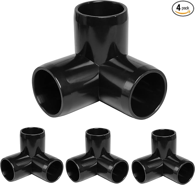 3 Way PVC Pipe Fittings 1 Inch, Zernmiarder Black PVC Elbow Corner Side Outlet Tee Fitting, SCH40 Furniture Grade Pipe Connectors - Fits 1" Polyvinyl Chloride Pipes, 4 Pieces