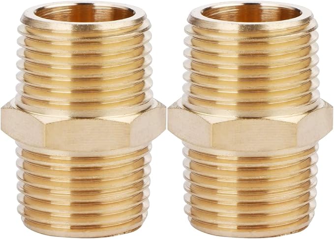 2PCS Brass Nipple Fitting 1/2" to1/2" NPT Male Hex Adapter by CX WONDERLAND