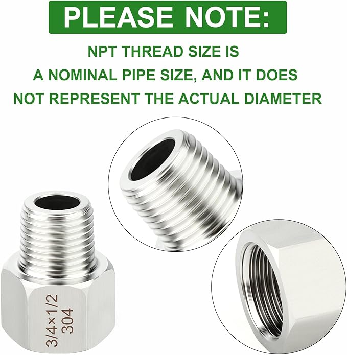 TAISHER 5PCS 304 Stainless Steel Pipe Fitting, New Reducer Adapter, 1/2" NPT Male x 3/4" NPT Female, Reducing Pipe Adapter Fitting