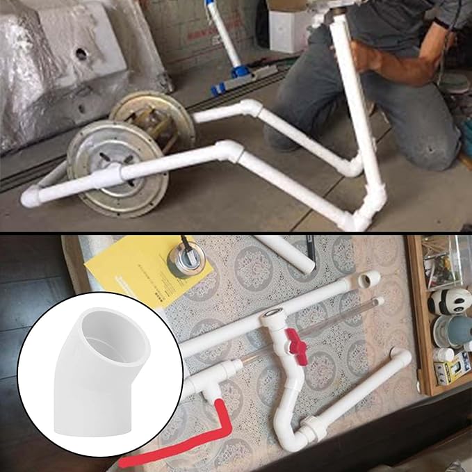 6Pack 1-1/2" 45 Degree PVC Elbow Pipe Fitting Connector (Socket x Socket) Furniture Build Grade SCH40 1.5 Inch 45 Degree Elbow PVC Corner Adapter for Home Sewer Plumbing Water Line