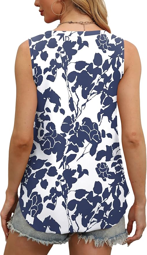 OFEEFAN Womens Tank Tops V Neck Sleeveless Flowy Loose Fit Basic Casual Summer Tops