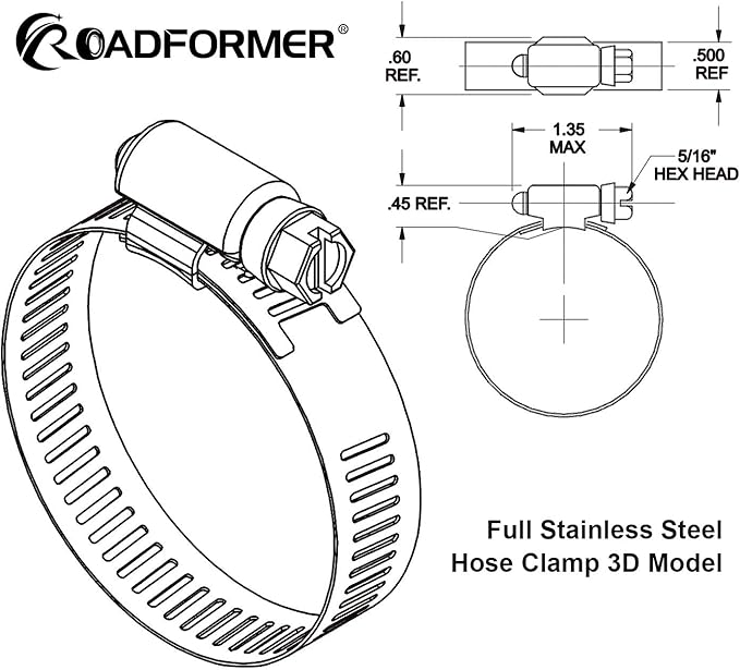 ROADFORMER 3.5" Worm Gear Hose Clamp - SAE 56 Size, Full Stainless Steel with 1/2" Band Width, Working Range 78mm - 102mm Hose Clamps, 10 Pack