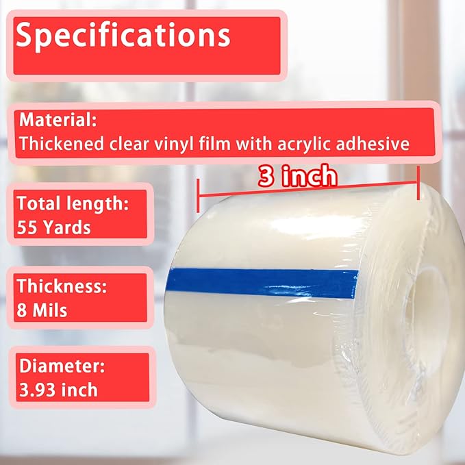Birllaid Transparent Window Weather Sealing Tape, 3 Inch x 55 Yards (165 FT), Window AC Insulation Air Conditioner Sealing Tape, No Residue, Clear