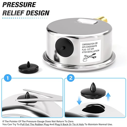 MEANLIN MEASURE 0~15Psi Pressure Gauge, Glycerin Filled 1/8" NPT 1.5" FACE DIAL, Stainless Steel Liquid Filled Pressure Gauge WOG Water Oil Air Lower Mount (with 2PCS Snaps)