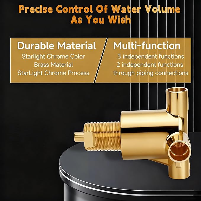 3 Way Shower Diverter Valve Replace for Moen 3360, 3360 Shower Diverter Valve for Bath, Standard 1/2" CC Connection, Brass Construction, 4 Inlet Design, Hot/Cold Water Inlets, Tub/Shower Outlet
