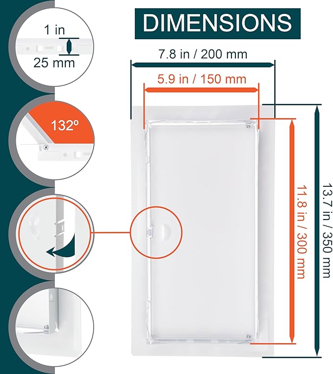 6" x 12" White Metal Access Panel. Service Shaft Door Panel. Plumbing, Electricity, Heating, Alarm Wall Access Panel for Drywall. Bathroom Services Access Hole Cover.