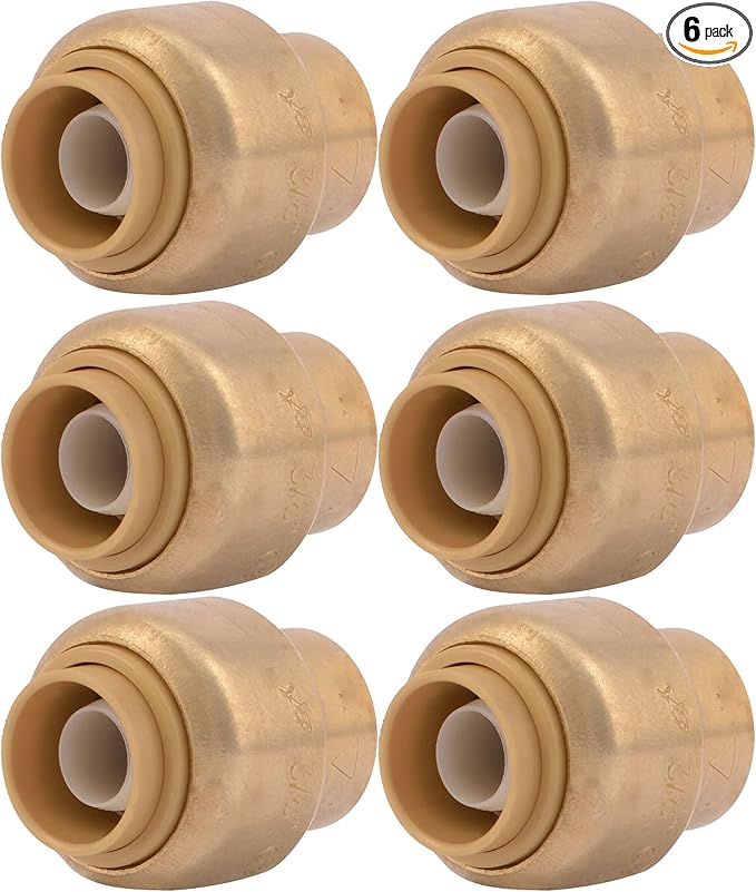 SharkBite 3/8 Inch (1/2 Inch OD) Push Cap, Pack of 6, Push to Connect Brass Plumbing Fitting, PEX Pipe, Copper, CPVC, PE-RT, HDPE, U512LF