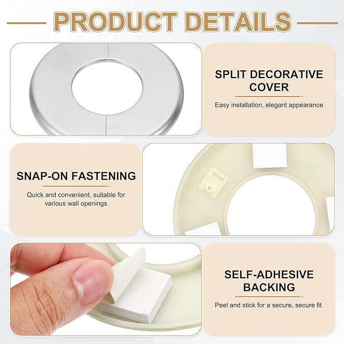 PATIKIL Wall Split Flange 115mm / 4.5" OD, 4 Pcs Round Escutcheon Plate Cover PPR Plumbing Cover Plates with Self-Adhesive Tape for 51mm / 2" Dia Water Pipe Faucet, Silver