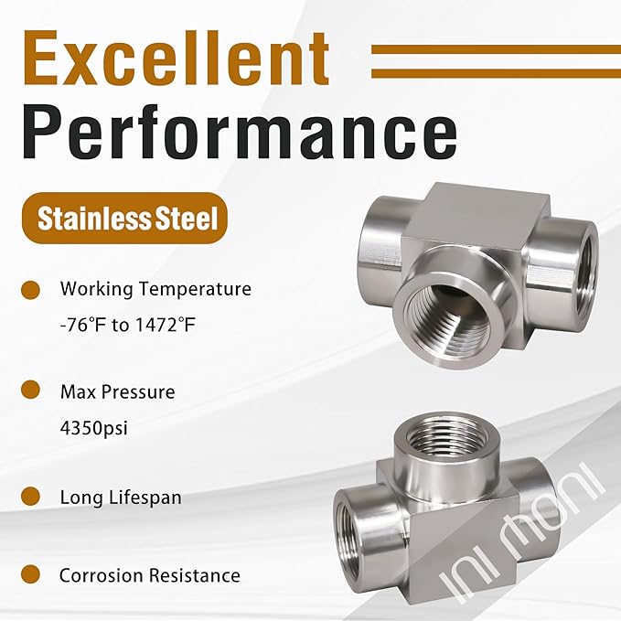 tee pipe fitting NPT 1/8 female 3 ways T adapter, stainless steel 304 forged hose fitting tee shaped pipe connector, heavy duty 4350 psi