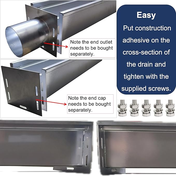 304 Stainless Steel Channel Drain with Galvanized Steel Grate 39.4x5.9x5.5 in, B-Class 28100 lbs Heavy-Duty Drain Kit for 3" Pipe, Trench Drainage System for Outdoor, Driveway, Garage 2pcs