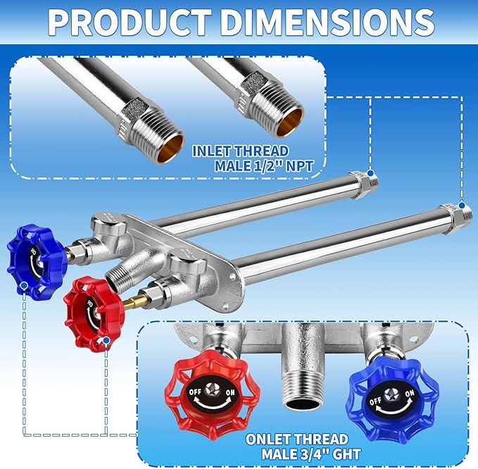 Boltigen 10inch Anti-Siphon Frost Free Hot and Cold Sillcock Valve, Chromed Brass Freeze Proof Outdoor Water Wall Hydrant Faucet, 1/2" NPT X 3/4’’ GHT Hose Bib Frost Free Outside Spigot (10inch)