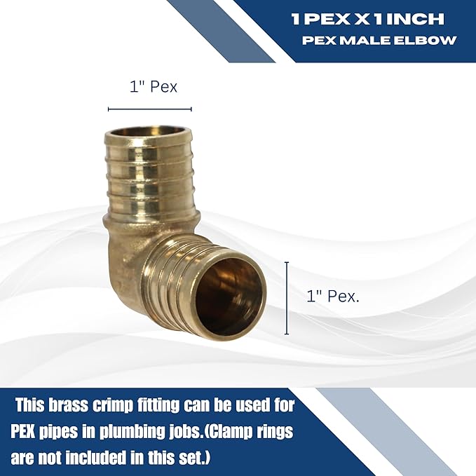 XFITTING Pex 1 Inch x 1 Inch Pex Elbow Brass Crimp Fitting, 23-1-2=5X, 5 Pieces