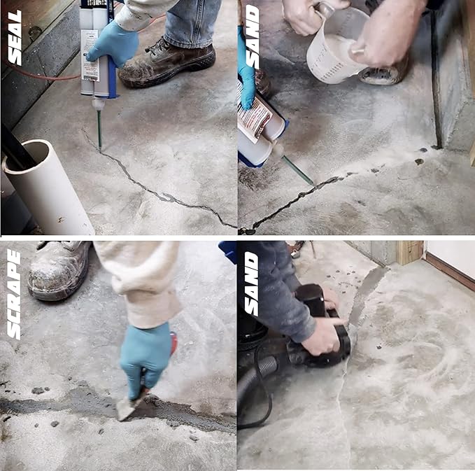 CrackWeld PRO Concrete Floor Repair Kit – Seal Cracks in Basement Slabs, Driveways, Garages, Pool Decks, and More. Indoor/Outdoor. Fast-Curing. No Grinding Needed. Complete Repair Kit.