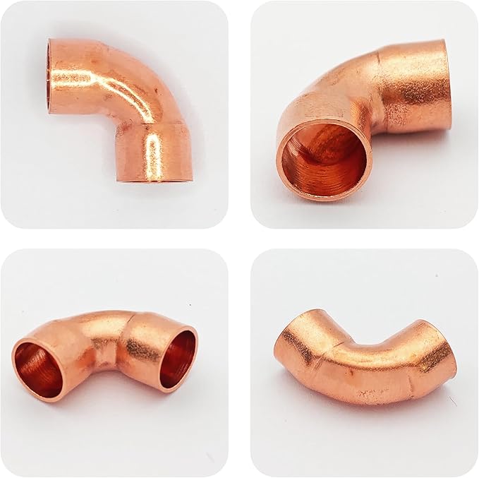 6Pcs 3/8 Inch ID 0.8mm Thick Pure Copper 90 Degree Elbow, Short Radius Pipe Fitting with Sweat Solder Connection for Plumbing HVAC Refrigeration System