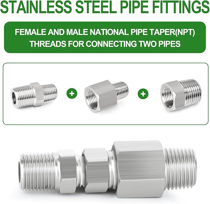 TAISHER 2PCS Forging of 316L Stainless Steel Pipe Fitting, Reducer Adapter, 3/4" NPT Male x 1" NPT Female, Reducing Pipe Adapter Fitting