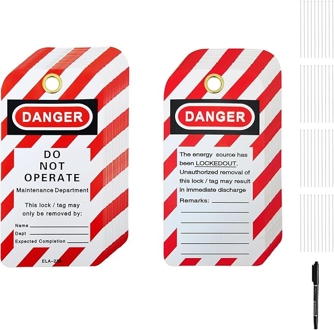 BULANGD Labels Lockout Tagout Tags, 40 Danger Do Not Operate Tags for Lock Out Tag Out with 40 Zip Ties, Tear & Water Resistant Loto Tags