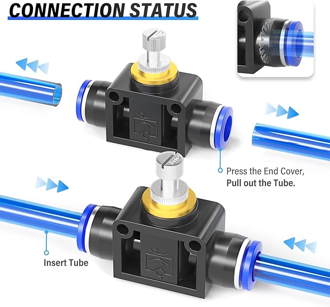 TAILONZ PNEUMATIC Air Flow Control Valve with Push-to-Connect Fitting, in-Line Speed Controller Union Straight - 4MM Tube OD x 4MM Tube OD SCF-4 （Pack of 5）